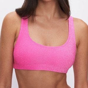 Good American Sparkle Scoop Bikini Top, Knockout Pink, size S (GA sz 1)